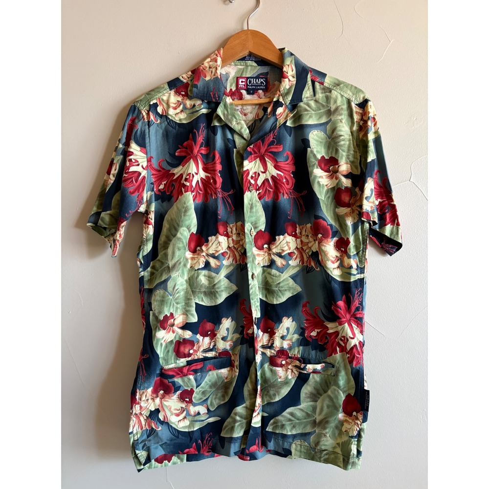 Chaps Ralph Lauren 90s Hawaiian Camp Shirt Tropical Floral Rayon Cotton SZ Small